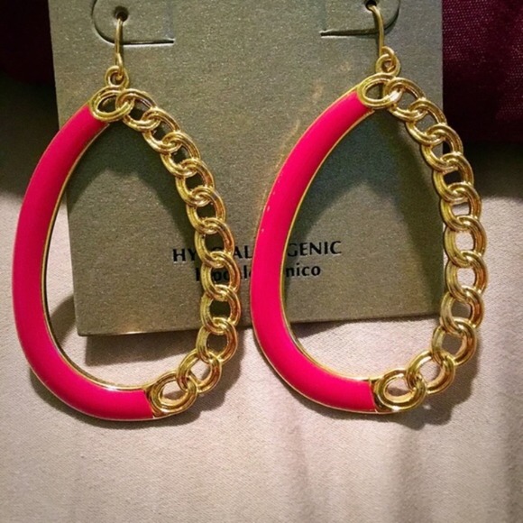 Chainlink Hoop Dangle Earrings Pink Gold NWT - Picture 4 of 5